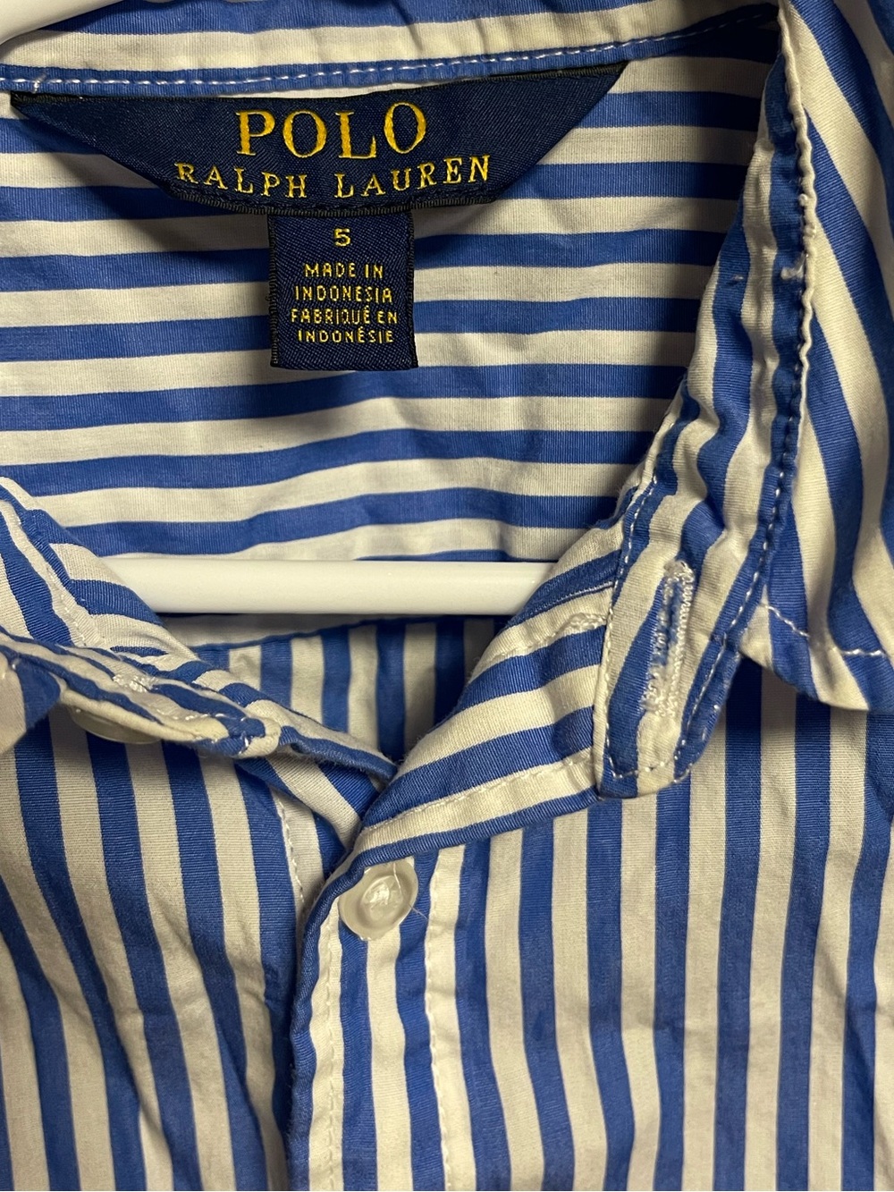 Girls Polo Ralph Lauren Blue-White Striped Shirt Dress Size 5 - Picture 3 of 3